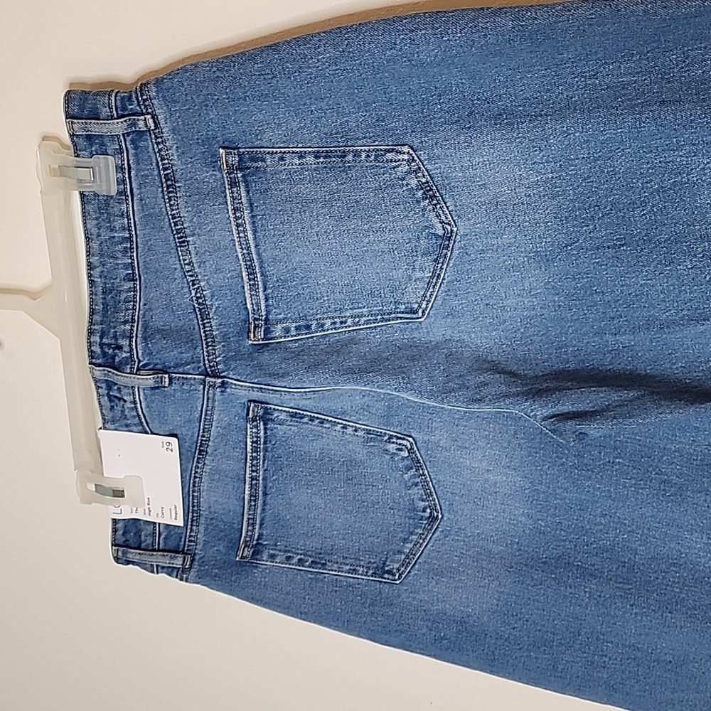 NEW LOFT Destructed Fresh Cut High Rise Barrel Jeans Med Blue Wash Women Spring - Picture 8 of 16